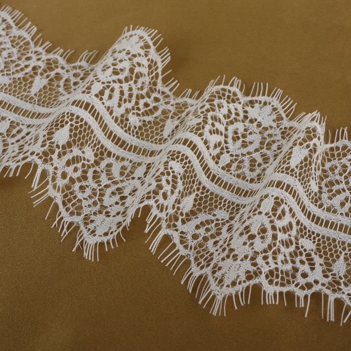 Кружево реснички, 105 мм &times; 9 &plusmn; 0,5 м, в бобине 3 шт по 3 м, цвет белый