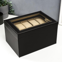 Шкатулка под часы двойная 20 отделений кожзам "Классика" чёрная матовая 16,5х28х21 см Шкатулка под часы двойная 20 отделений кожзам "Классика" чёрная матовая 16,5х28х21 см