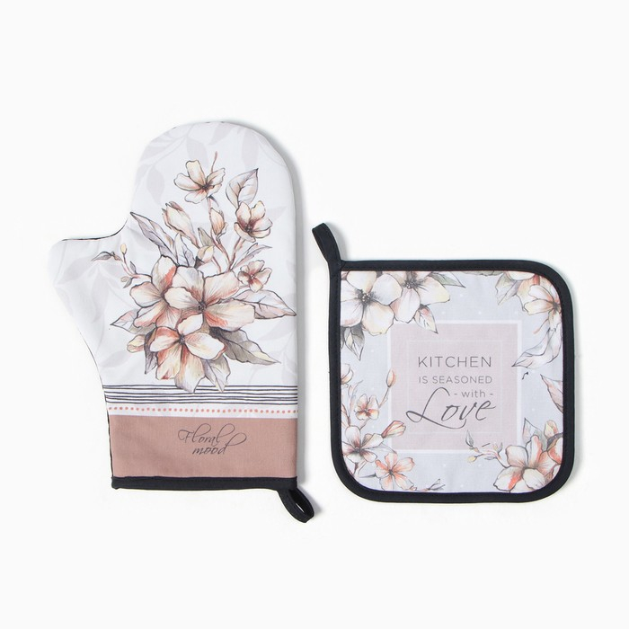 Набор кухонный &laquo;Floral mood&raquo; варежка-прихватка 20х28см, прихватка 19х19см,100% хл