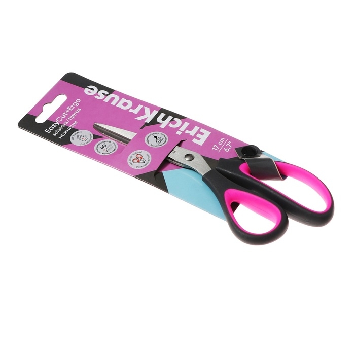 Ножницы ErichKrause EasyCut+ Ergo, 17 см, для левшей, эргономичные ручки, европодвес, МИКС