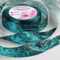 Лента атласная &laquo;Мрамор&raquo;, 25 мм &times; 18 &plusmn; 1 м, цвет зелёный