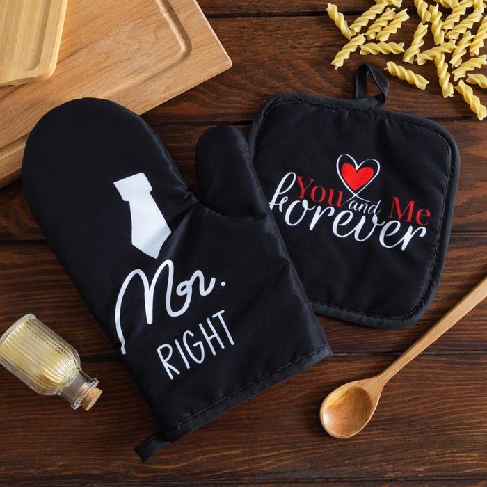 Кухонный набор (2 предмета) Доляна Mr right, прихватка 17х17 см, рукавичка 26х16 см, 100% п/э Кухонный набор (2 предмета) Доляна Mr right, прихватка 17х17 см, рукавичка 26х16 см, 100% п/э