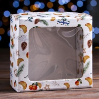 Новый год. Коробка подарочная, крышка-дно, с окном "Новогоднее настроение", 14,5 х 14,5 х 6 см.