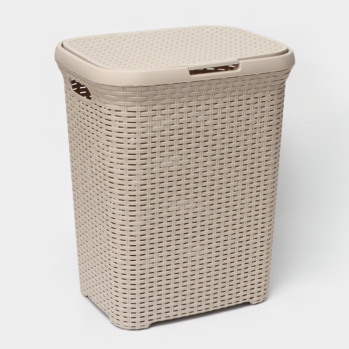 Корзина бельевая с крышкой «Ротанг», 60 л, 34×44×55 см, цвет латте Корзина бельевая с крышкой «Ротанг», 60 л, 34×44×55 см, цвет латте