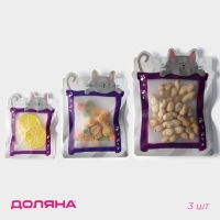 Набор пакетов для хранения сыпучих продуктов Доляна, застёжка zip-lock, 3 шт, 17&times;23,5 см, 13,7&times;19 см, 11&times;14,5 см