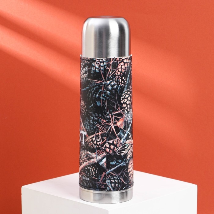 Термос &laquo;Шишки&raquo; в кожзаме, MODE FORREST, 750 мл, время сохранения тепла 16-18 ч