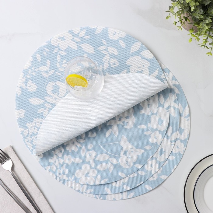 Салфетки сервировочные на стол Доляна &laquo;Акварель. Круг&raquo;, 4 шт, d=38 см, цвет голубой