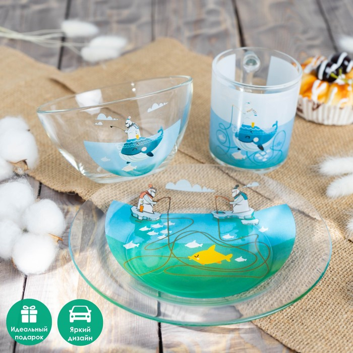 Набор детской посуды Доляна &laquo;Ловись большая и малая&raquo;, 3 предмета: миска 450 мл, тарелка d=20 см, кружка