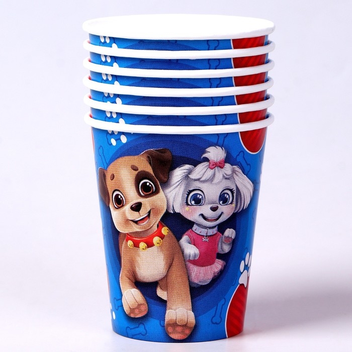 Набор бумажной посуды одноразовый с масками &laquo;Щенята&raquo;: 6 тарелок, 6 стаканов, 6 масок