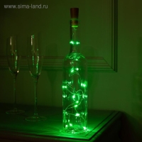 Гирлянда «Нить» 1 м роса с пробкой, IP20, серебристая нить, 10 LED, батарейки LR44х3 (в комплекте), свечение зелёное Гирлянда «Нить» 1 м роса с пробкой, IP20, серебристая нить, 10 LED, батарейки LR44х3 (в комплекте), свечение зелёное