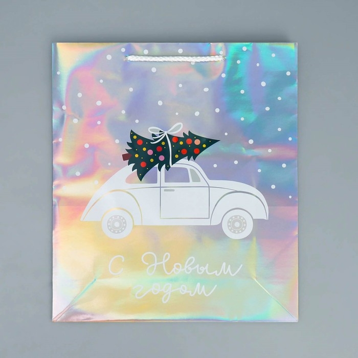 Пакет голографический «Спешу к тебе», M 26 х 30 х 9 см, Новый год Пакет голографический «Спешу к тебе», M 26 х 30 х 9 см, Новый год