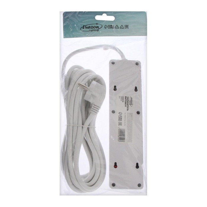 Удлинитель Luazon Lighting, 3 розетки, 5 м, 10 А, 2200 Вт, 2х0.75 мм2, 2хUSB, с выкл., Б Удлинитель Luazon Lighting, 3 розетки, 5 м, 10 А, 2200 Вт, 2х0.75 мм2, 2хUSB, с выкл., Б