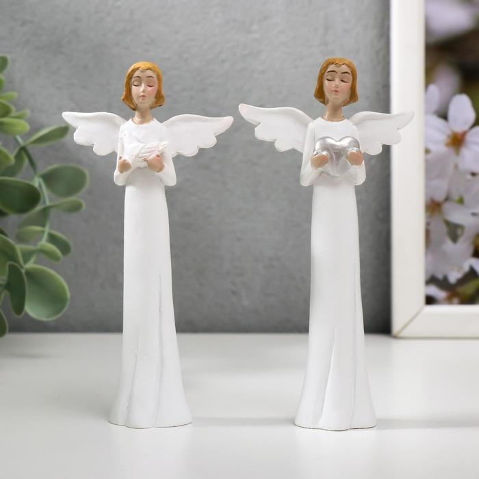 Сувенир полистоун "Ангел в белом платье с книгой/голубем/цветами" МИКС 10,5х4,8х2 см