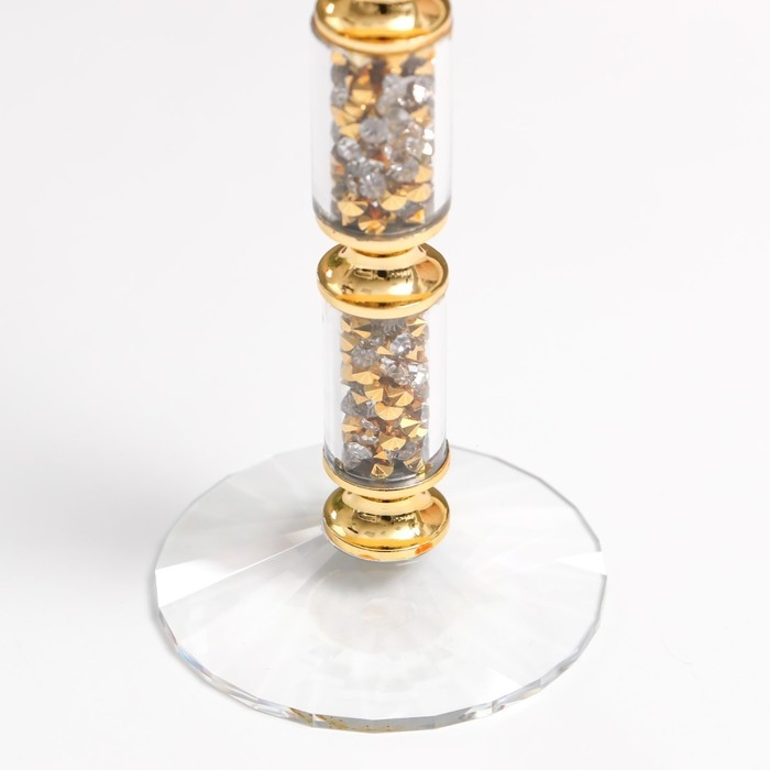 Подсвечник стекло на1 свечу "Ребристый на ножке со стразами" с золотом d=2,5 см 7х7х21 см