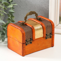 Шкатулка дерево сундучок "Золотая сеть и штукатурка" 8,5х12х8,5 см