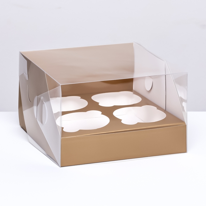 Коробка для 4 капкейков 16 х 16 х 10 , Золотая Коробка для 4 капкейков 16 х 16 х 10 , Золотая