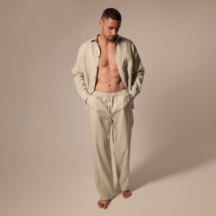 Костюм мужской домашний (рубашка с длинным рукавом и брюки) SL HOME р. L, светло-зеленый