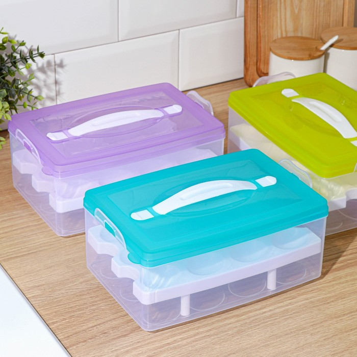 Контейнер для хранения яиц, 24 ячейки, двухуровневый, цвет МИКС Контейнер для хранения яиц, 24 ячейки, двухуровневый, цвет МИКС