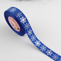 Лента репсовая с тиснением &laquo;Снежинки&raquo;, 25 мм, 23 &plusmn; 1 м, цвет синий/серебряный №1240