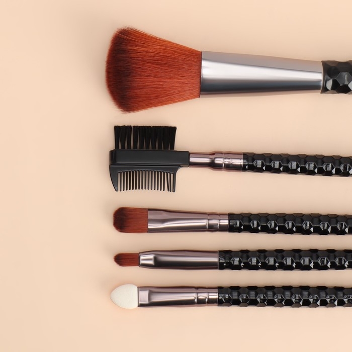 Набор кистей для макияжа, 5 предметов, цвет чёрный/розовое золото