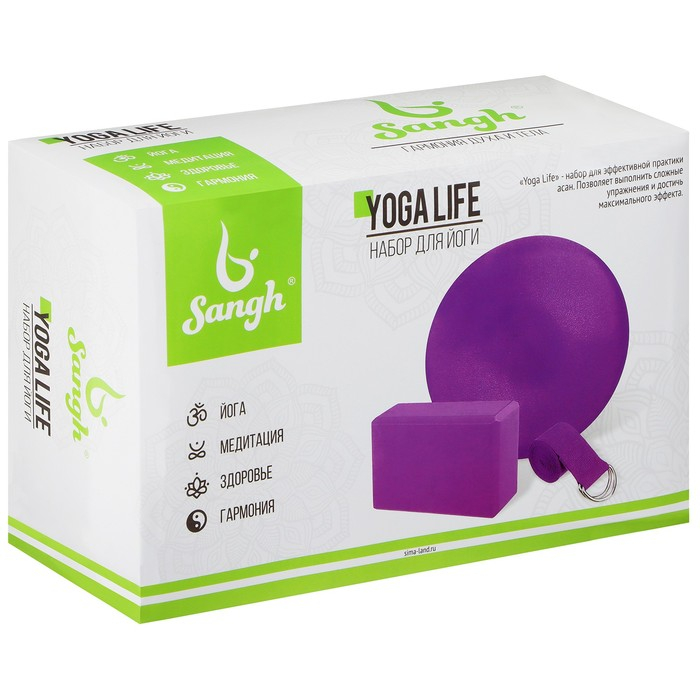 Набор для йоги Sangh: блок, ремень, мяч, цвет розовый Набор для йоги Sangh: блок, ремень, мяч, цвет розовый
