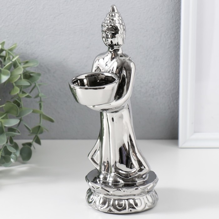 Подсвечник керамика на 1 свечу Подсвечник керамика на 1 свечу "Будда" d=4 см серебро 8х11х22,5 см