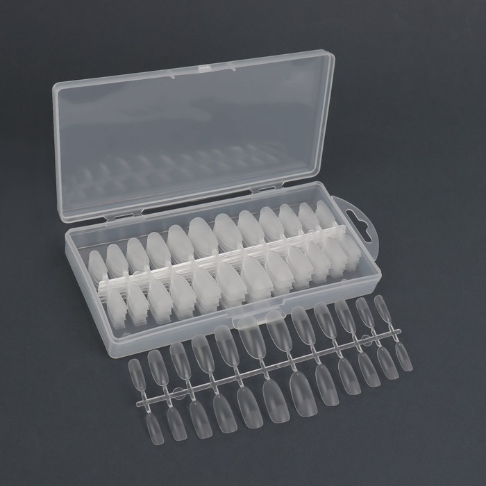 Гелевые типсы для наращивания ногтей, 240 шт, форма овал, полное матовое покрытие, в контейнере, цвет прозрачный Гелевые типсы для наращивания ногтей, 240 шт, форма овал, полное матовое покрытие, в контейнере, цвет прозрачный