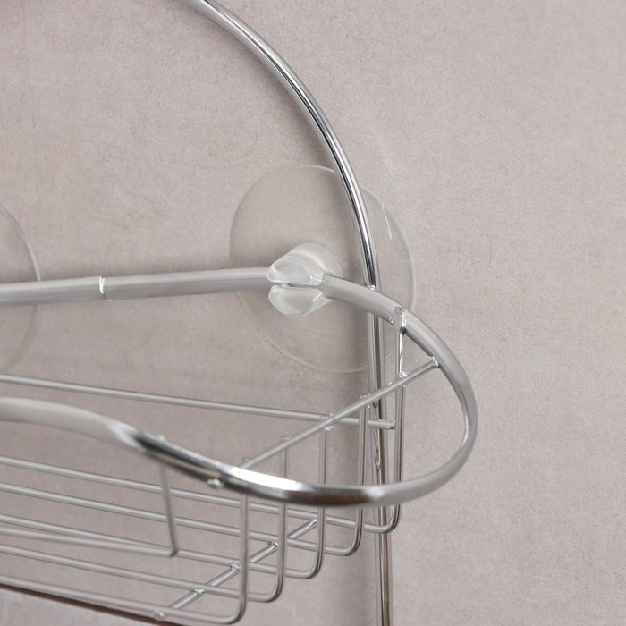 Полка 2-х ярусная на присоске Доляна «Волна», 25×11×45 см, 2 крючка, цвет хромированный Полка 2-х ярусная на присоске Доляна «Волна», 25×11×45 см, 2 крючка, цвет хромированный