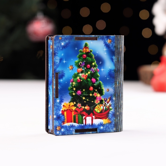 Новый год. Деревянный конверт для денег с символом года № 6 "Змея с елкой", 9,8х8,5х2 см