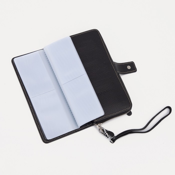 Портмоне мужское на молнии, для купюр, для карт, для монет, цвет чёрный