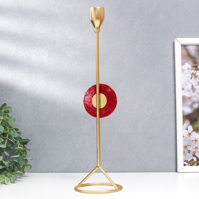 Подсвечник металл на 1 свечу Подсвечник металл на 1 свечу "Мраморный круг. Розовый закат" золото 35х9,5х9,5 см