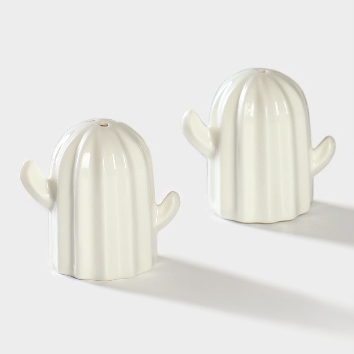 Набор фарфоровый для специй на подставке из бамбука BellaTenero &laquo;Кактусы&raquo;, 12&times;12,5&times;10 см, цвет белый