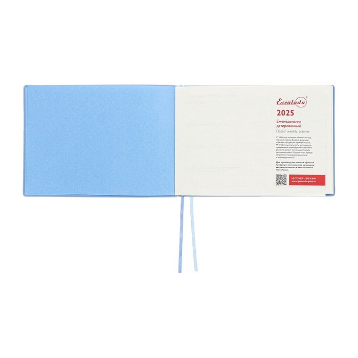 Еженедельник датированный 2025 года, 181х127 мм, 64 листа ESCALADA, мягкая обложка из искусственной кожи, блинтовое тиснение, кремовый блок 70 г/м&sup2;, голубой
