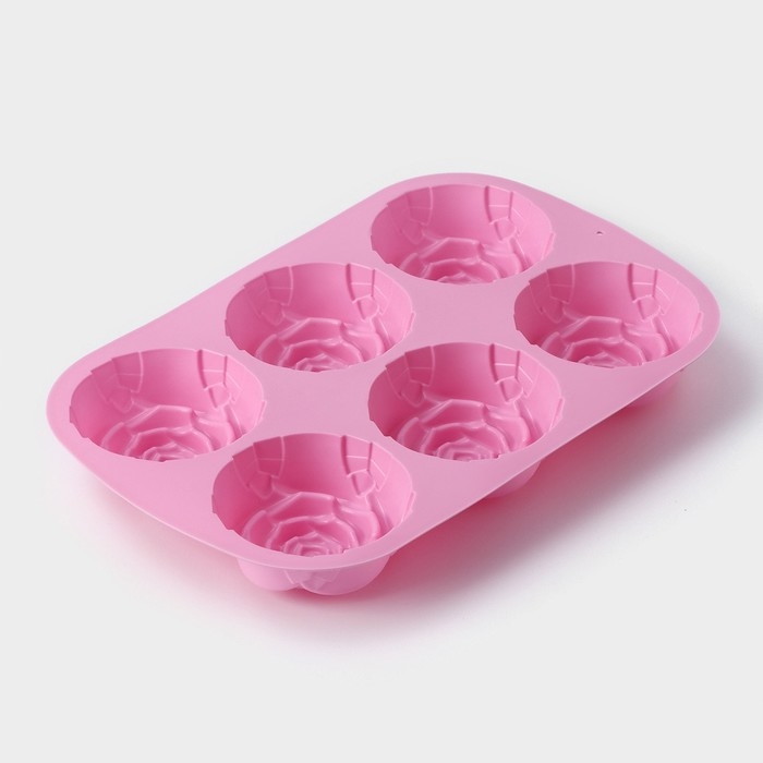 Форма для выпечки Доляна «Роза», силикон, 25,5×17,5 см, 6 ячеек, цвет розовый Форма для выпечки Доляна «Роза», силикон, 25,5×17,5 см, 6 ячеек, цвет розовый