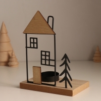 Подсвечник металл, дерево на 1 свечу "Ёлочка у домика с трубой" d=4 см 7,5х12х15,5 см Подсвечник металл, дерево на 1 свечу "Ёлочка у домика с трубой" d=4 см 7,5х12х15,5 см