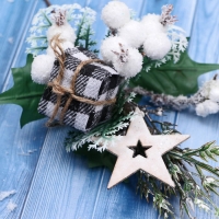 Декор "Зимние грезы" подарок в клетку звезда ягоды, 21 см