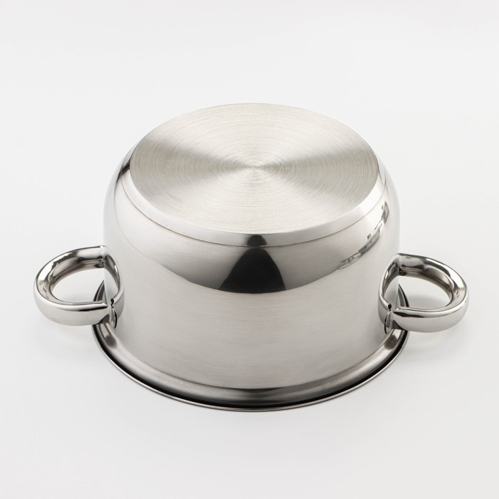 Набор посуды из нержавеющей стали Доляна &laquo;Классика&raquo;, 8 предметов: ковш 1,5 л, 2 кастрюли 2/3 л, сковорода d=24 см, крышки, стенки 0,3 мм, дно 5 мм