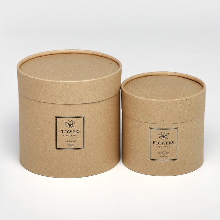 Набор шляпных коробок из крафта 2 в 1, упаковка подарочная, &laquo;Flowers&raquo;, 12 х 12, 15 х 15 см