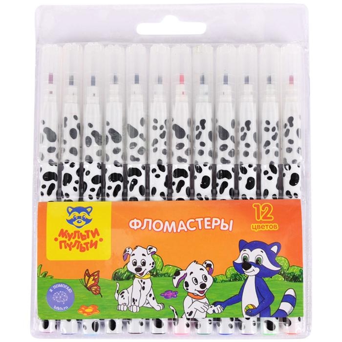 Фломастеры 12 цветов Мульти-Пульти Фломастеры 12 цветов Мульти-Пульти "Енот и далматинцы", смываемые, в блистере