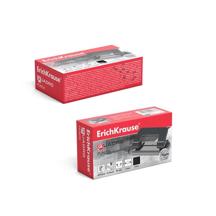 Дырокол ErichKrause Quadro, до 10 листов, диаметр прокола 6 мм, расстояние между проколами 80 мм, чёрный Дырокол ErichKrause Quadro, до 10 листов, диаметр прокола 6 мм, расстояние между проколами 80 мм, чёрный