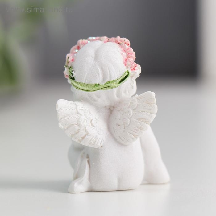 Сувенир полистоун "Ангелочек в розовом веночке" МИКС 5х3,5х3 см