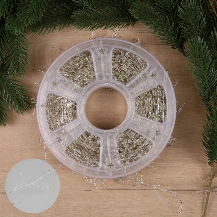 Гирлянда «Мишура» 50 м роса, IP44, серебристая нить, 1500 LED, 8 режимов, свечение белое, 36 В Гирлянда «Мишура» 50 м роса, IP44, серебристая нить, 1500 LED, 8 режимов, свечение белое, 36 В