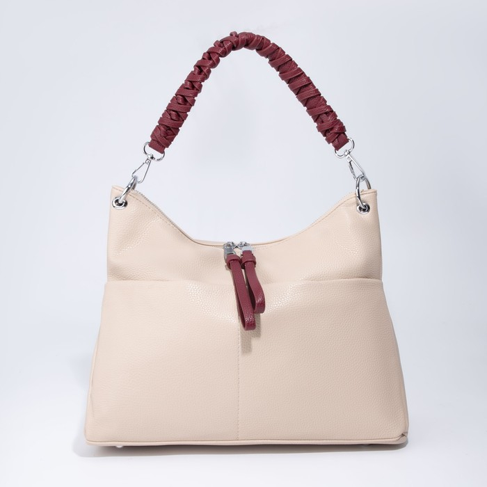 Сумка-мешок, отдел на молнии, 3 наружных кармана, длинный ремень, цвет бежевый/бордовый Сумка-мешок, отдел на молнии, 3 наружных кармана, длинный ремень, цвет бежевый/бордовый