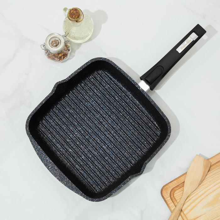 Сковорода-гриль &laquo;Гранит&raquo;, 26&times;26, съёмная ручка, стеклянная крышка, антипригарное покрытие, цвет чёрный