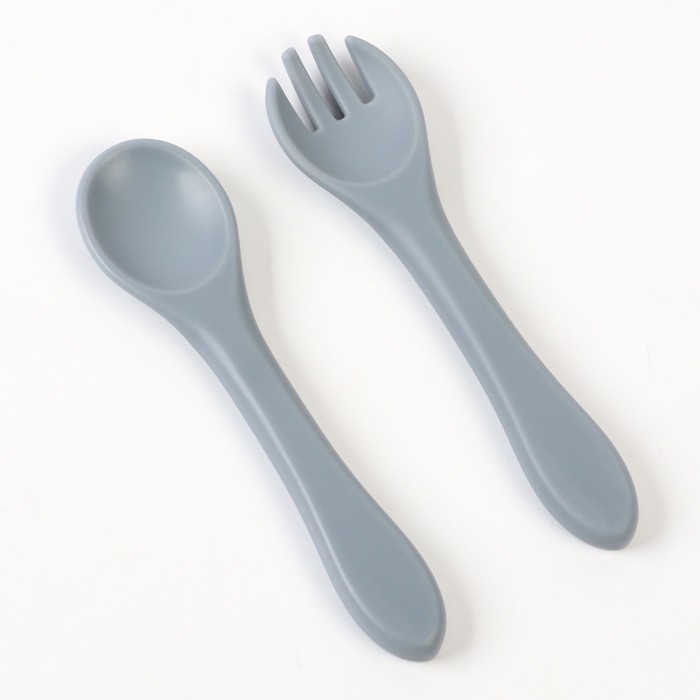 Набор детский столовых приборов, вилка и ложка M&B (силикон), серый Набор детский столовых приборов, вилка и ложка M&B (силикон), серый