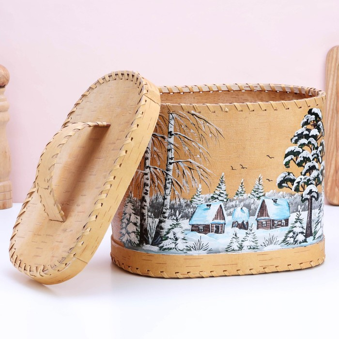 Хлебница &laquo;Зима&raquo;, с росписью, 24&times;16&times;20 см, микс, береста