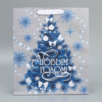 Пакет подарочный новогодний крафтовый вертикальный &laquo;С Новым годом&raquo;, M 26 х 30 х 9 см, Новый год