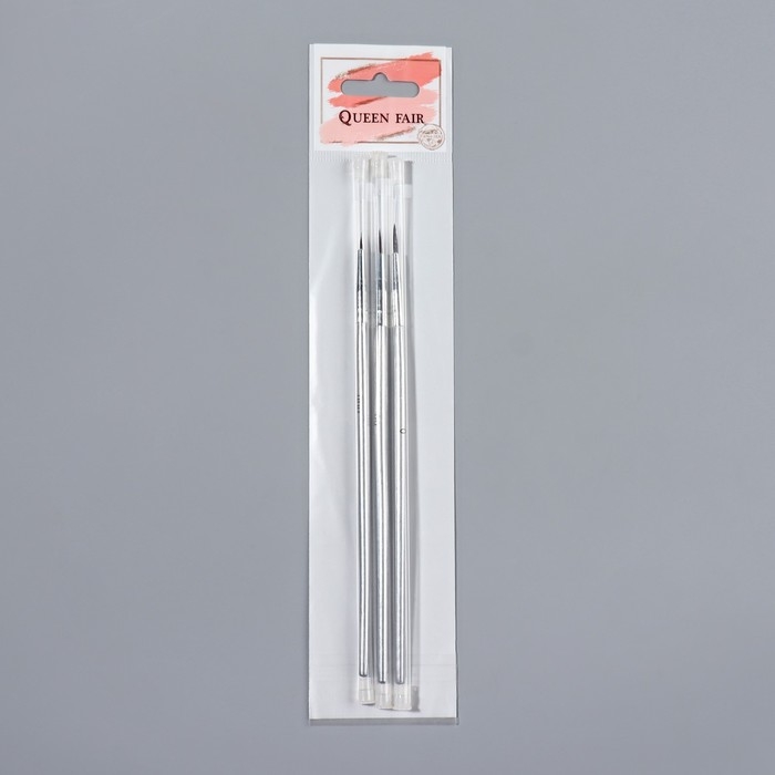 Набор кистей для дизайна ногтей, 3 шт, 16,5 см, в PVC - тубе, цвет серебристый Набор кистей для дизайна ногтей, 3 шт, 16,5 см, в PVC - тубе, цвет серебристый