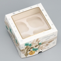 Коробка складная на 4 капкейка с окном &laquo;Новогодних чудес&raquo;, 16 х 16 х 10 см, Новый год