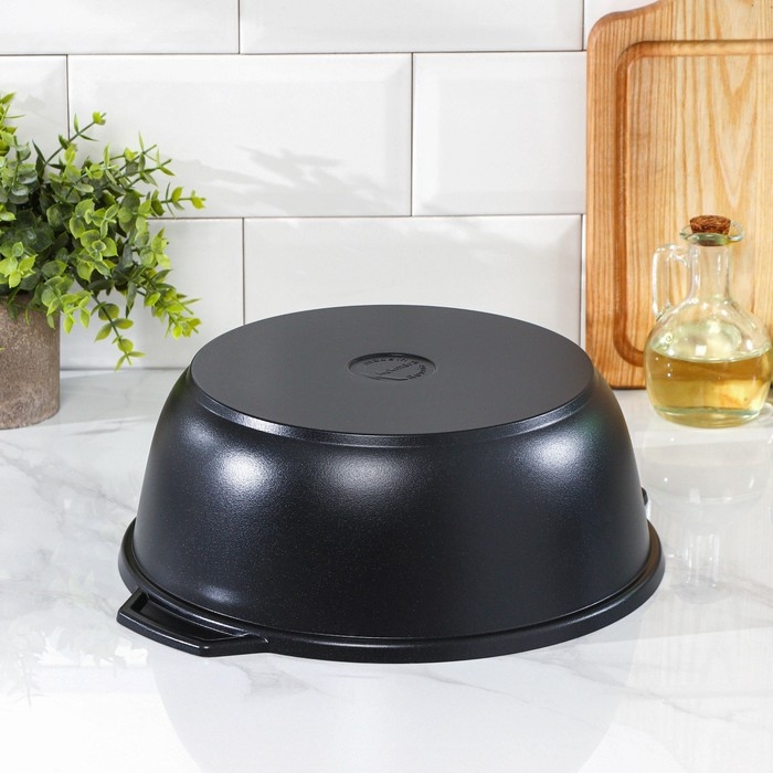 Жаровня &laquo;Традиция&raquo;, 4 л, d=28 см, h=11 см, алюминиевая крышка, антипригарное покрытие, цвет чёрный